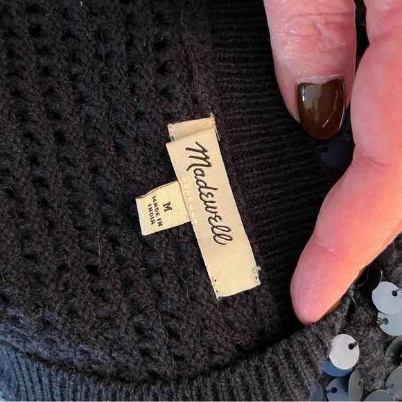 Madewell Sweater Vest Womens Navy Blue Sequins Embellished Knit Wool Blend M - Picture 5 of 6